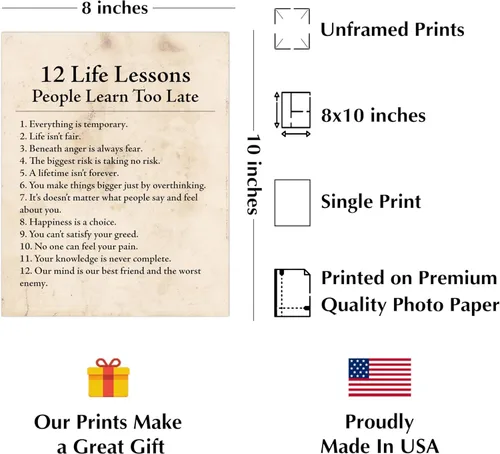 Vista 2 de AMERICAN LUXURY GIFTS 12 Life Lessons - Inspirational Typography Wall Art - Motivational Decor for Office, Classroom & Home - 8x10 Unframed Print