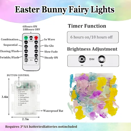 Vista 170 de Paquete de 2 guirnaldas de luces LED, funcionan con pilas, 5 m, 50 luces intermitentes, temporizador, impermeables, para habitaciones, bodas