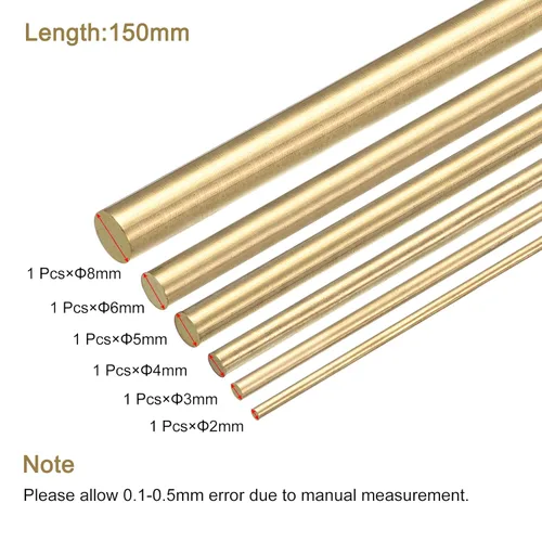 Vista 2 de MECCANIXITY Varillas redondas de latón macizo de 0.079 in a 0.315 in de diámetro surtido para 5.906 in de longitud, barra de latón