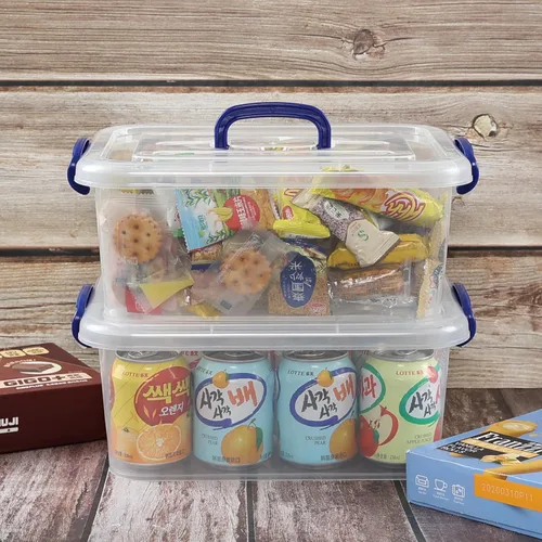 Vista 5 de Morcte Caja transparente de 8 L, contenedor de almacenamiento de plástico con asa, paquete de 2