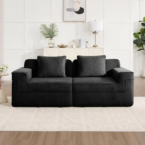 Vista 3 de Modular 2 Seat L Shape Sectional Boneless Sofa, Cloud Sectional Couch with Deep Seat, Modern Modular 2-Seat Sofa Couch with Throw Pillows and 1
