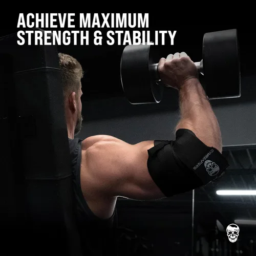 Vista 2 de Gymreapers Coderas de levantamiento de pesas (1 par) – Correa de compresión flexible de 40 pulgadas para codo y soporte para articulaciones