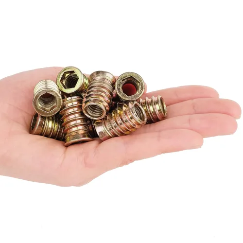 Vista 6 de 40 piezas de insertos roscados de 3/8"-16 x 25mm para muebles de madera, insertos de tuerca atornillables, conector de sujetador de perno roscado