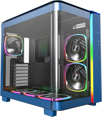 Chasis para PC gamer Montech King 95 PRO de torre media ATX de doble cámara, alto flujo de aire, paneles sin herramientas, frente curva de vidrio