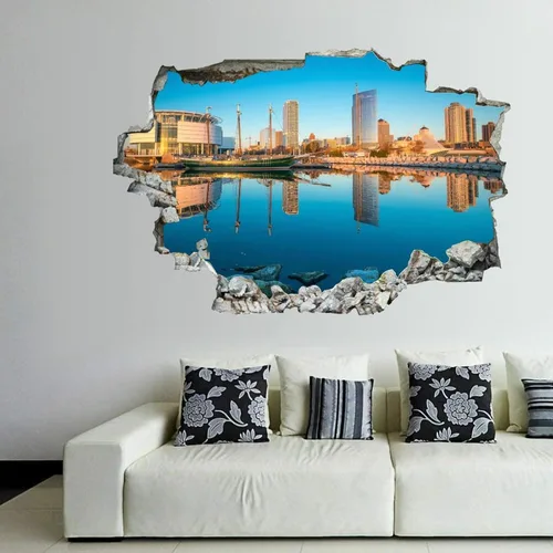 Vista 25 de Calcomanías de pared rotas 3D Memphis Tennessee TN Downtown Drone Skyline de 36 x 24 pulgadas, vinilo de pared extraíble, despegar y pegar