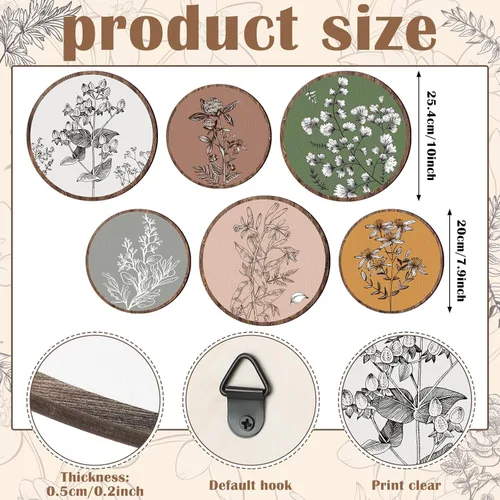 Vista 2 de Barydat 6 Piezas de Arte de Pared Boho con Plantas, Decoración de Pared de Madera Boho, Estilo Granja, Rústico, Bohemio, para Colgar en Dormitorio