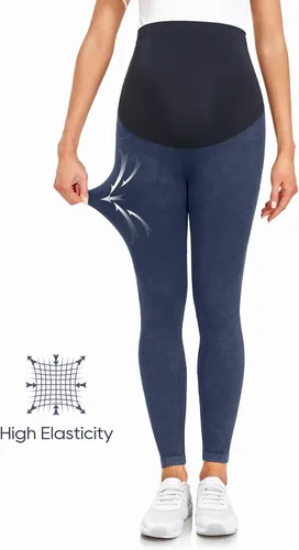 Vista 3 de HOFISH Maternity Denim Leggings Over The Belly Seamless Faux Jeans Comfy Active Stretch Pregnancy Pants with Pockets