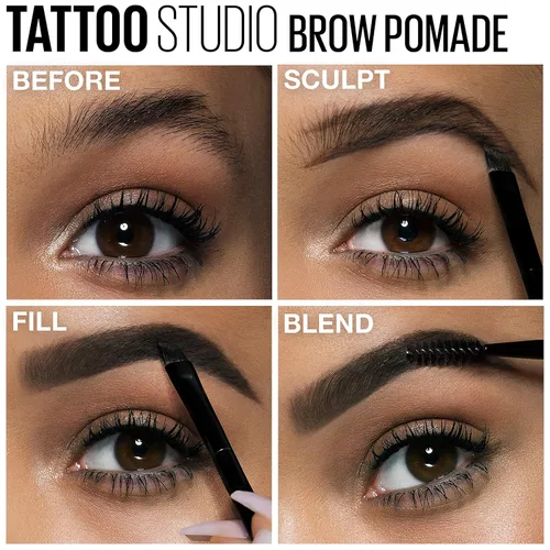 Vista 13 de Maybelline TattooStudio Pomada para cejas de larga duración, ajustable, maquillaje para cejas, marrón ceniza, 1 unidad