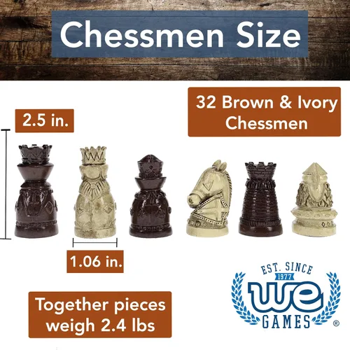 Vista 3 de WE Games Medieval Themed Chess Set - Wooden Chess Board with Intricate Polystone Chess Pieces, Chess Sets for Adults, 15 in.