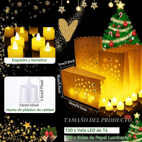 Vista 5 de 50 juegos de bolsas luminarias con velas sin llama, luminarias al aire
