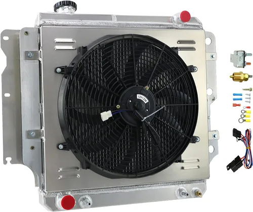 Radiador de aluminio compatible con Jeep Wrangler TJ 2.4L 2.5L 4.0L, radiador de 3 filas + cubierta/ventilador + kit de relé 1987-2006