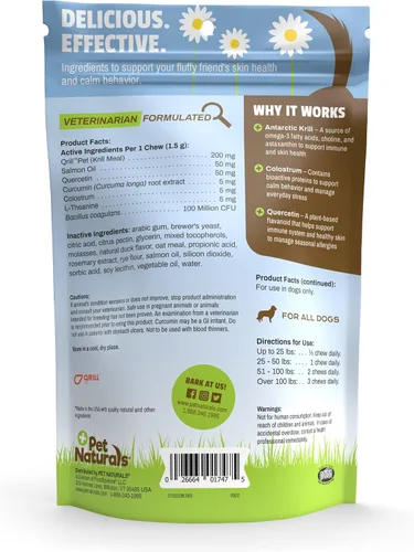 Vista 2 de Pet Naturals Allergy Plus Suplemento calmante para perros, masticable suave, sabor a pato, 60