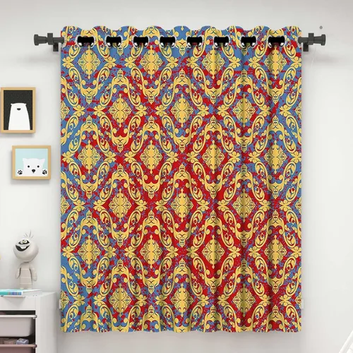 Vista 2 de Cortinas opacas estilo bohemio, decoración de damasco, decoración personalizada, cortinas para puerta trasera, cortinas para Ventanas de Cuarto