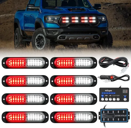 Vista 12 de Nilight - Juego de 8 luces estroboscópicas LED de 12 luces de 12V/24V - Luces de emergencia para montaje en superficie, ultradelgadas, con función