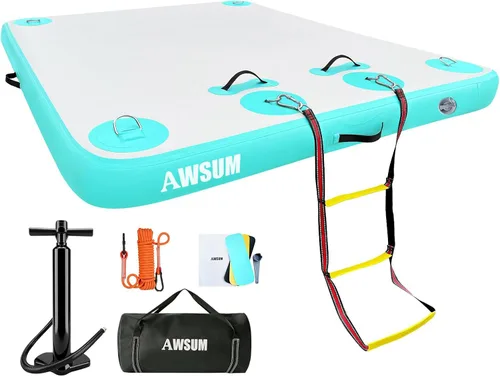 Vista 11 de AWSUM Muelle Flotante Inflable Plataforma de Aire Muelle Flotante Isla Balsa con Superficie Antideslizante para Piscina, Playa, Océano