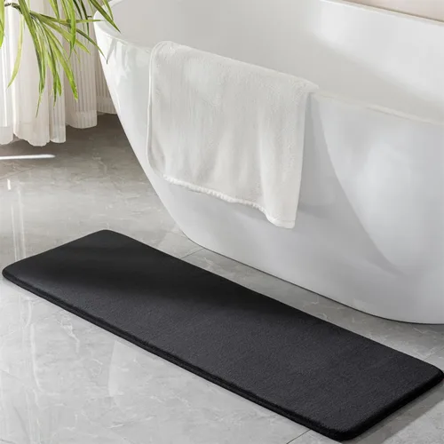 Alfombra de baño de espuma viscoelástica negra, alfombra de baño larga y estrecha, alfombra de baño de microfibra antideslizante, suave, absorbente,