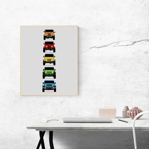 Vista 4 de Custom Car Posters Póster hecho a mano compatible con Jeep Wrangler Generations e impresión de CJ, YJ, TJ, JK, JL - Multi, impresión metálica de 8 x