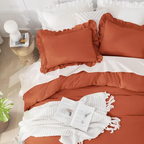 Vista 101 de Andency - Edredón beige con volantes tamaño individual, de 2 piezas, estilo rústico shabby clásico para niños, ligero y suave de microfibra