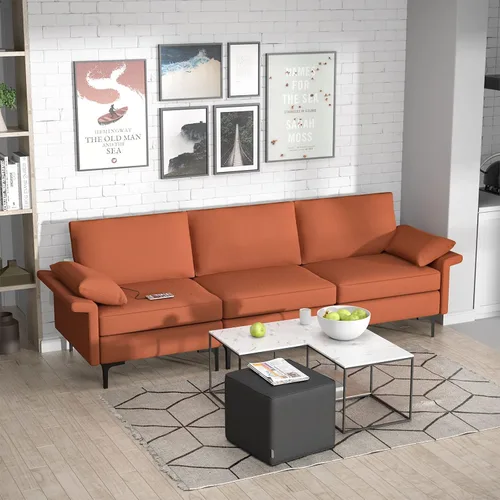 Vista 169 de Giantex Sofá modular de 3 asientos, 100.5 pulgadas de largo convertible con puerto USB y tomacorriente, cojín para reposabrazos, sofá modular