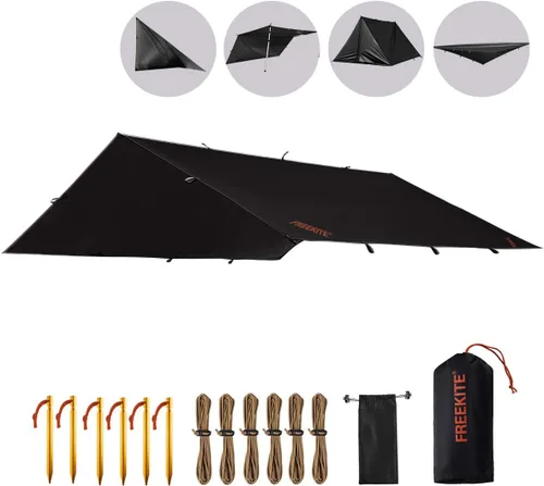 Tienda de campaña de lona portátil multifuncional para mochileros, tela resistente al desgarro, lona para lluvia, refugio ligero e impermeable (lona
