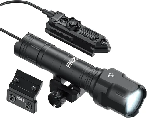 Vista 12 de Feyachi Luz de rifle 1200LM 22500Candela WL25 Tactical AR linterna LED luz al aire libre con interruptor de presión y montaje en riel