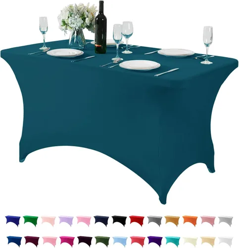 Vista 98 de Paquete de 2 manteles de elastano para mesa de 4, 6 o 9 pies, mantel elástico universal ajustable para fiestas, banquetes, bodas y eventos