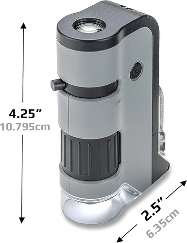 Vista 3 de Carson MicroFlip 100x-250x, Microscopio de bolsillo LED UV con clip para smartphone, Educación STEM (MP-250)