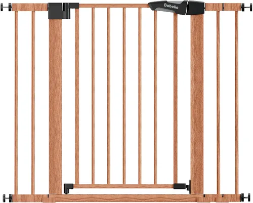 Vista 22 de Babelio Puerta de metal para bebés de 29 a 48 pulgadas con patrón de madera marrón, puerta de perro de cierre automático PressGuard P7 para la casa