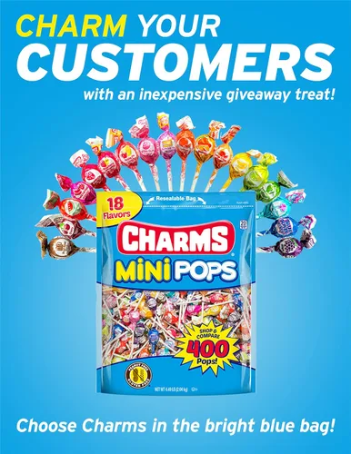 Vista 5 de Tootsie Roll Charms Mini Pops - Bolsa de 4.5 libras de paletas de caramelo duro con sabor a fruta envueltas individualmente en 18 sabores