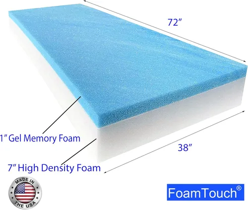 Vista 2 de FoamTouch Colchón litera de 8 x 38 x 72 pulgadas, espuma viscoelástica de gel en blanco de alta densidad, variedad de repuesto de colchón