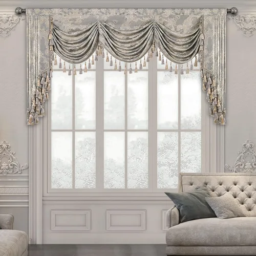 Vista 38 de Loom and Mill Cenefas de Cascada de Lujo para Ventanas, Elegante Cenefa de Cortinas Gruesas de Jacquard con Borlas para Sala de Estar, Dormitorio