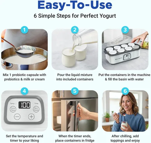Vista 4 de Ultimate Yogurtera de Probióticos con Tiempo y Temperatura Ajustable - Produce Trillones de Probióticos Vivos con Dos Contenedores de 1 Quart