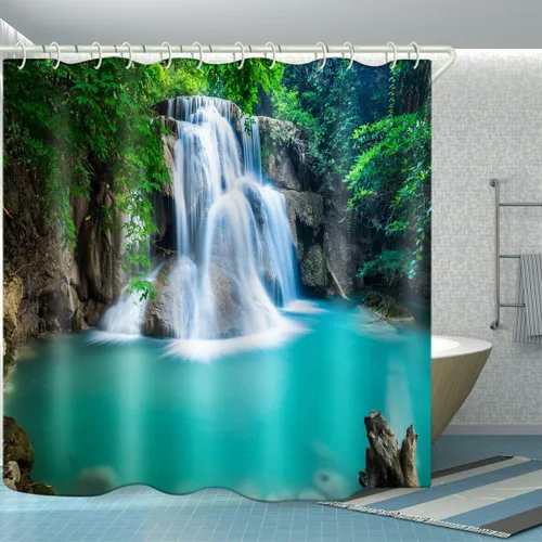 Vista 14 de LYFANS Cortina de Ducha para Baño con Diseño de Escalope de Playa 3D, Cortinas de Ducha Estándar para Bañera Lujosas, Cortinas de Ducha de Tela