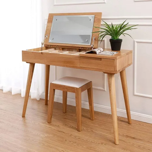 Vista 2 de ATAAY Vanity Desk, Vanity Set for Girls with Cushioned Stool Makeup Dressing Table with Flip Top Mirror and 1 Drawers Make Up Table and Stool