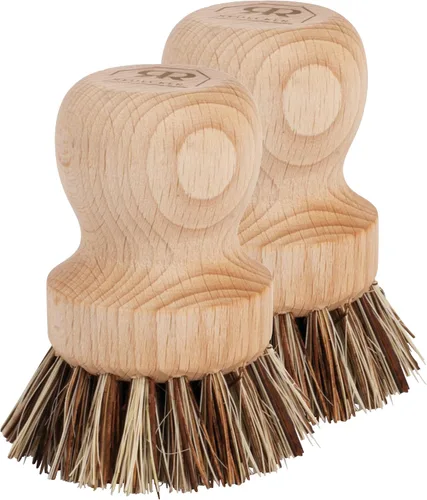 Redecker Cepillo para ollas, fibra de unión, paquete de 2 cepillos resistentes para ollas, hierro fundido y residuos horneados, madera de haya,