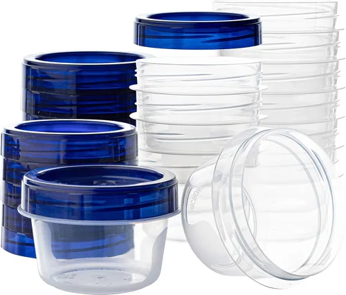 Vista 12 de PLASTICPRO [Paquete de 3 de 32 oz] Contenedores de Delicatessen con Tapa Giratoria Fondo Transparente con Tapas Giratorias Azules Reutilizables