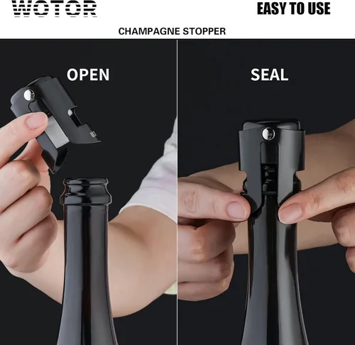 Vista 4 de WOTOR Tapones de Champán de Acero Inoxidable - Tapones de Botella de Champán con Sello de Silicona, Corcho Reutilizable y Ahorrador, Adecuados