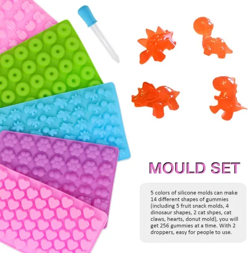 Vista 3 de 5 moldes de silicona para gomitas con 2 goteros, moldes de silicona para caramelos, fáciles de limpiar, moldes de goma para comestibles