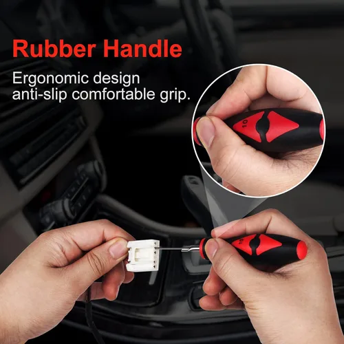 Vista 2 de Juego de herramientas de extracción de terminales de 23 piezas con puntas de acero inoxidable, mango de goma ergonómico y funda de transporte, kit