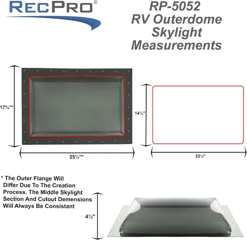 Vista 4 de RecPro Cúpula exterior para tragaluz RV Claraboya exterior universal de 14 x 22 pulgadas (transparente)