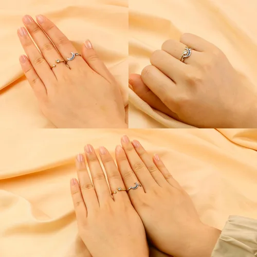 Vista 4 de Juego de anillos apilables de sol y luna para mujer, anillos de joyería celestial ajustables para mujer, anillos a juego como regalo de Navidad
