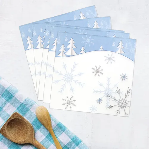 Vista 5 de Servilletas de Copo de Nieve, Servilletas Desechables de Papel para Almuerzo Navideño Decoraciones de Fiesta Temática de Nieve Azul, Servilleta