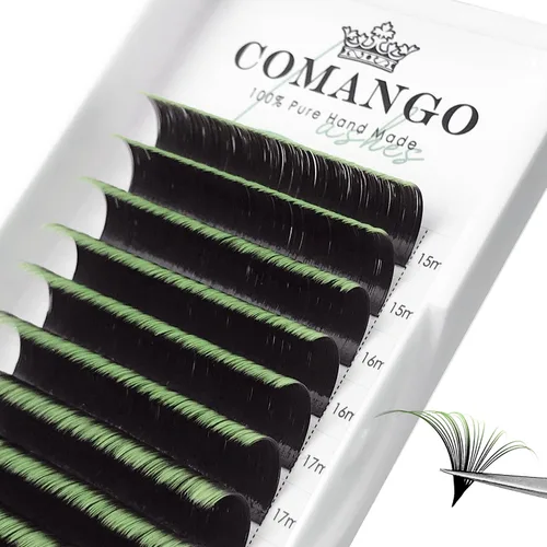 Vista 9 de CoMango - Extensiones de pestañas de color morado degradado 0.07, rizo C de 0.315-0.551 pulgadas, bandeja mixta, extensiones de pestañas de volumen