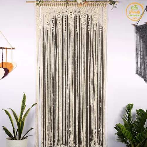 Vista 4 de Cortinas de macramé bohemias, cortinas con cuentas para puertas, macramé para colgar en la pared, cortina de puerta de cuentas, fondo bohemio