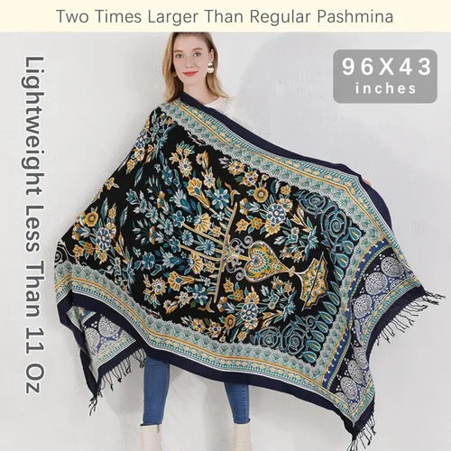 Vista 3 de DANA XU Manta de pashmina extragrande 100% de lana merina, bufanda de viaje, bufanda de cachemira para mujer, otoño e invierno, chal de gran