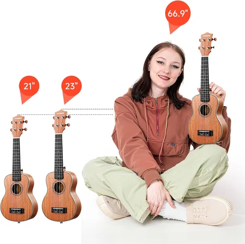Vista 6 de Donner - Ukelele soprano Yukalalee DUS-200, de caoba, 21 pulgadas, kit para principiantes con lecciones en línea gratis, bolsa de concierto cuerdas