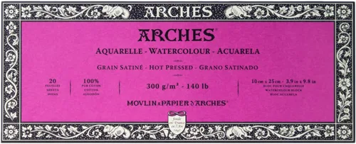 Arches Bloque de papel de acuarela, prensa caliente, 3.9 x 9.8 pulgadas, 140 libras