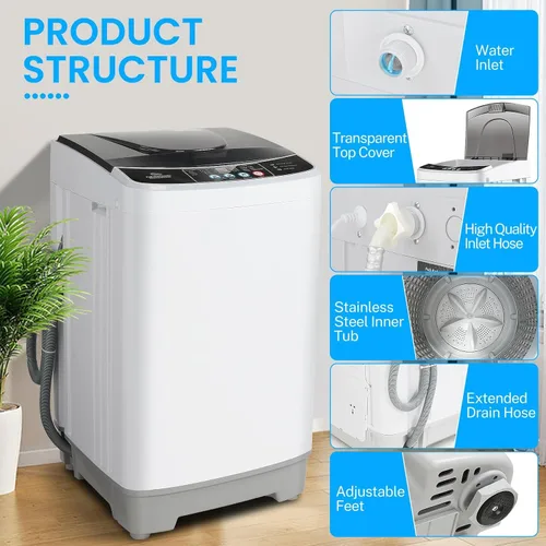 Vista 5 de Nictemaw Lavadora portátil, lavadora portátil de 2.1 pies cúbicos, capacidad de 15.6 libras, lavadora completamente automática con 10 programas, 8