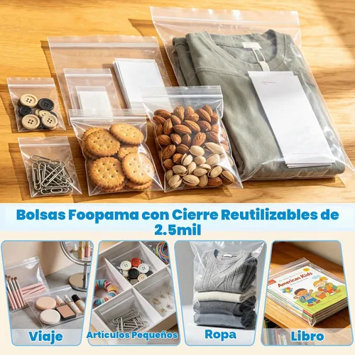 Vista 5 de 200 bolsas de plástico con cierre de polietileno con cierre de 2.5 mil