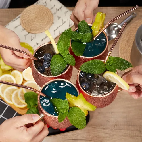 Vista 5 de Moscow Mule - Juego de tazas de 9 a 20 onzas de acero inoxidable 304 con 4 popotes, 1 jigger, gran comedor, barra de entretenimiento, juego de 4